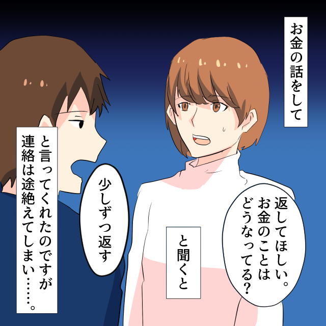 彼氏にお金を貸し、手書きの借用書を作成しサインをもらう。その後「少しずつ返す」と言うものの、連絡は途絶えてしまった。＜金銭トラブルエピソード＞